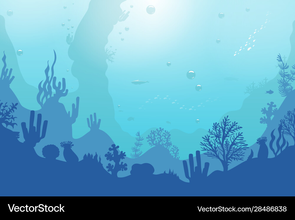 Ocean underwater background with coral reef plants vector image