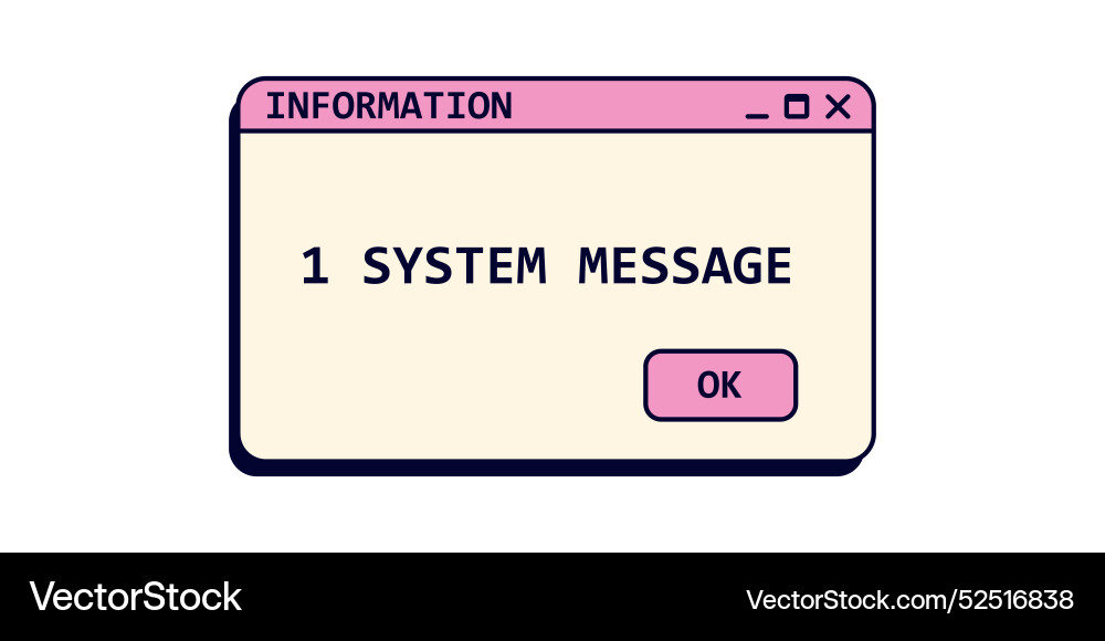 Old system message window on screen in pink color vector image