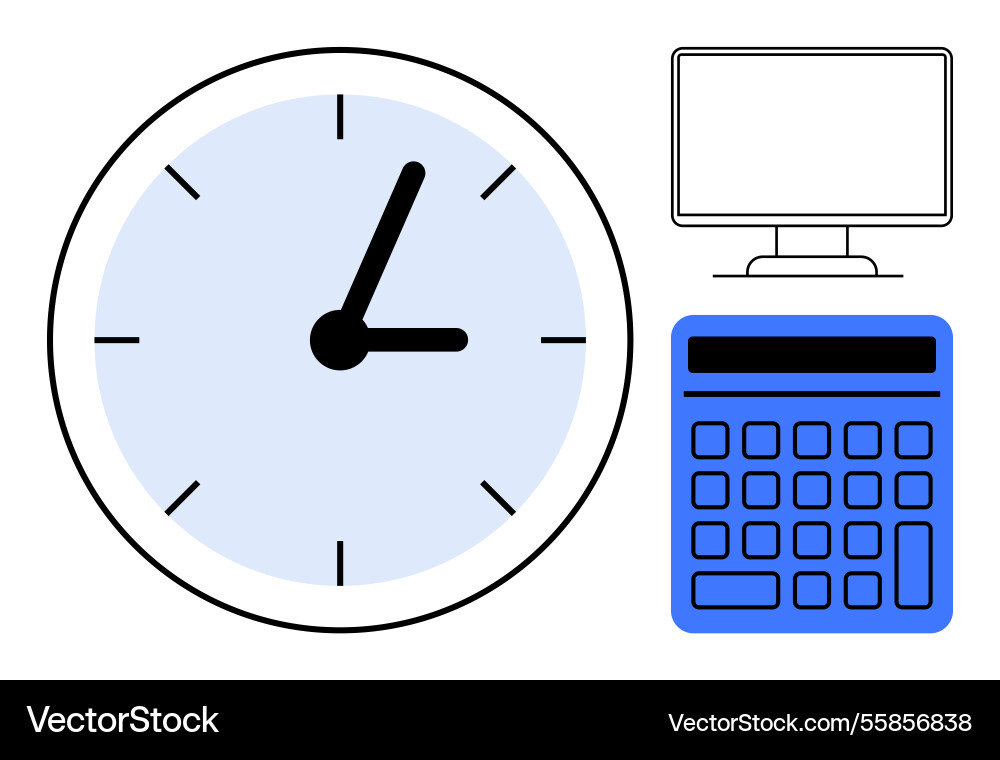 Productivity concept with clock computer monitor Productivity concept with clock computer monitor vector image