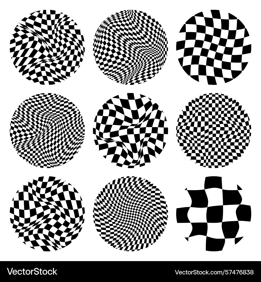 Trendy round checkered pattern distorted tiled Trendy round checkered pattern distorted tiled vector image