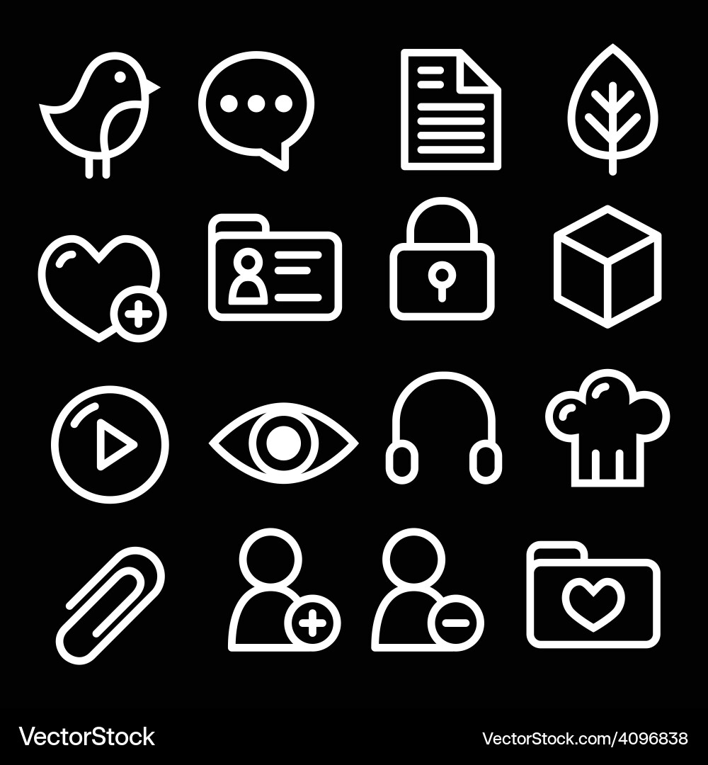 Website menu navigation white line icons on black vector image