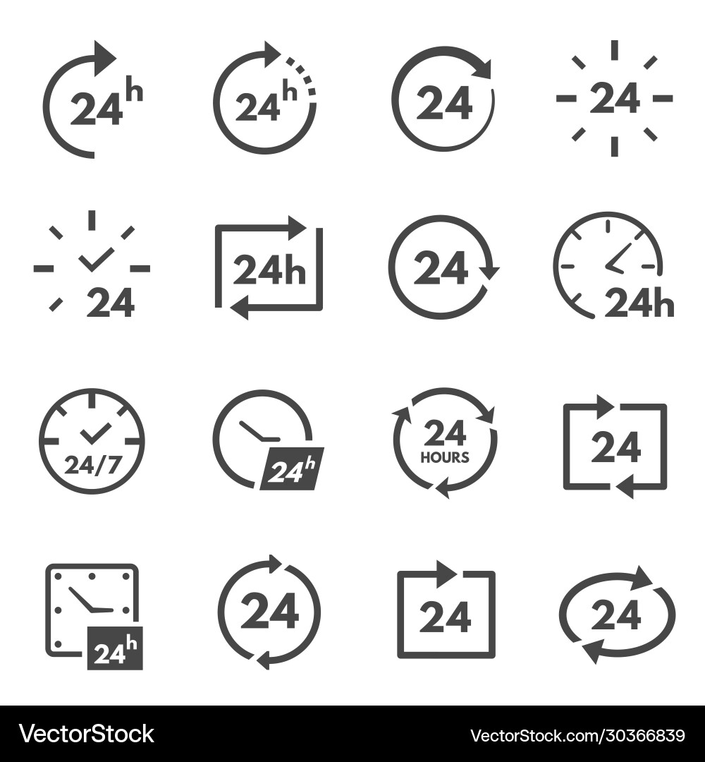24 hours icon set twenty-four a day working 24 hours icon set twenty-four a day working vector image