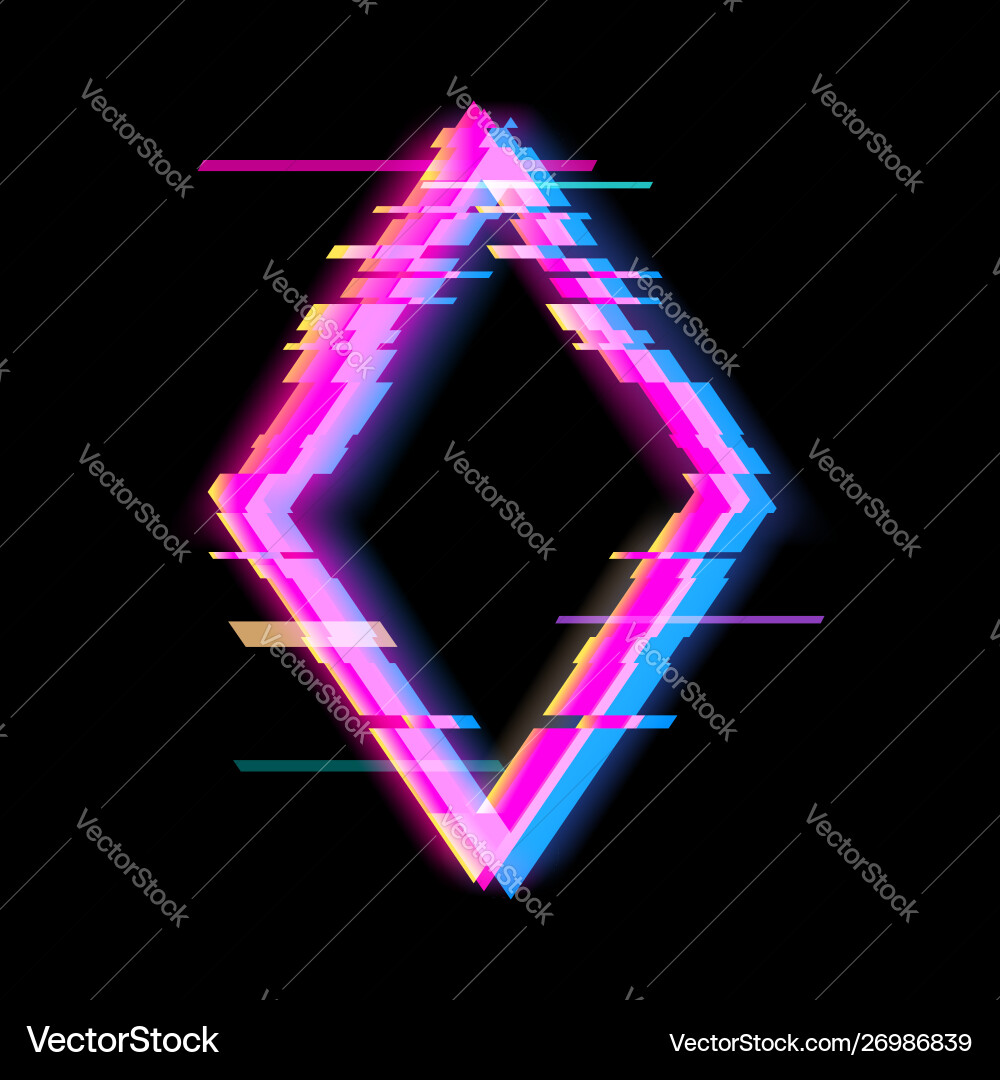 Colorful glitch rhombus geometric shape frame Colorful glitch rhombus geometric shape frame vector image