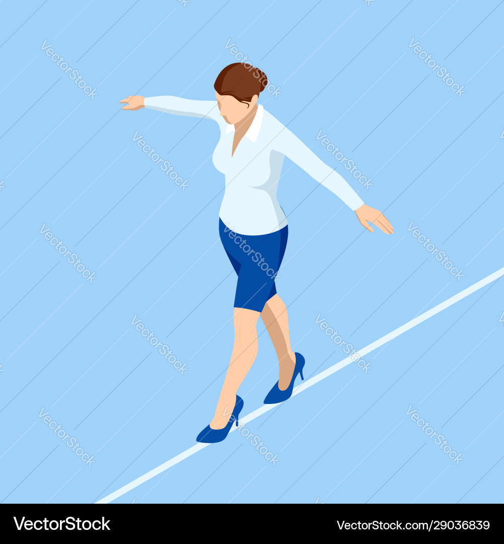 Isometric business woman tightrope walker Isometric business woman tightrope walker vector image