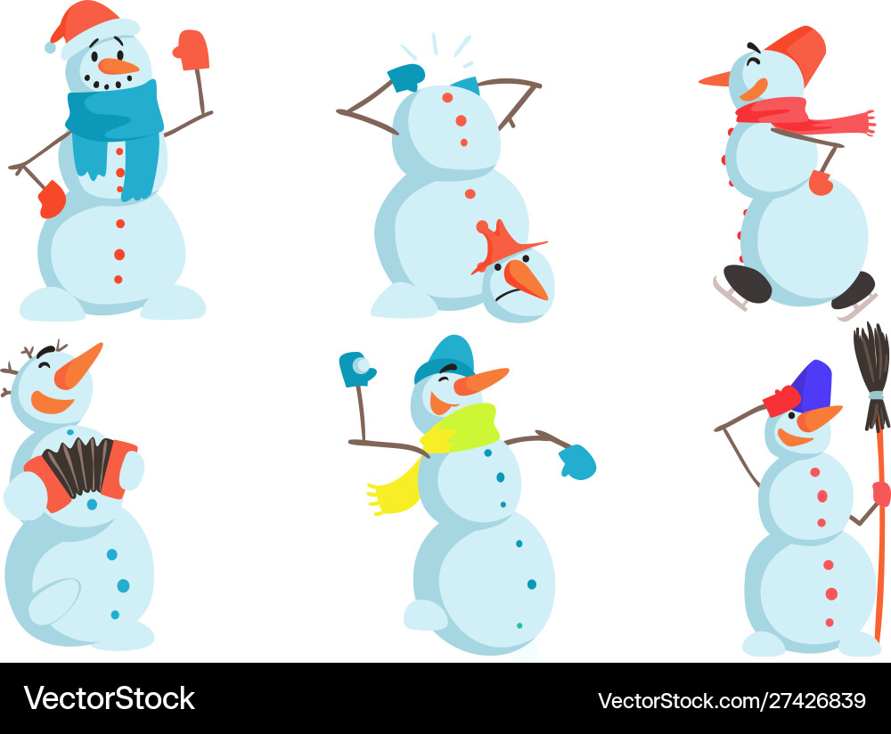 Lustige Schneemänner setzen Winter Weihnachten humanisiert Lustige Schneemänner setzen Winter Weihnachten humanisiert vektorbild