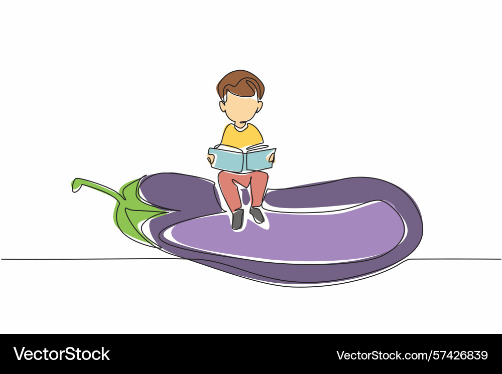 Single continuous line drawing boy reading Vector Image