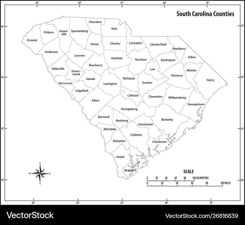 South carolina state outline administrative map South carolina state outline administrative map vector image