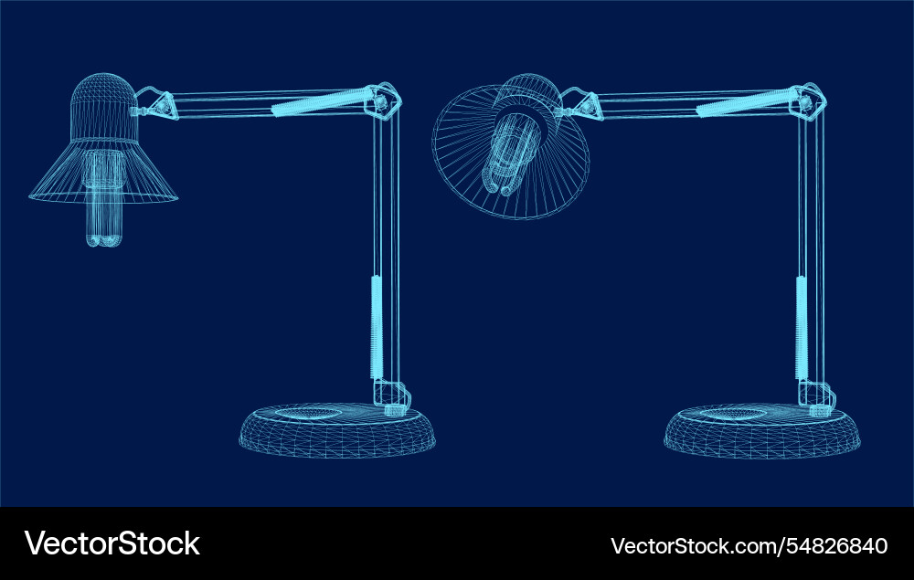 Desk lamp with light bulb in wireframe style Vector Image