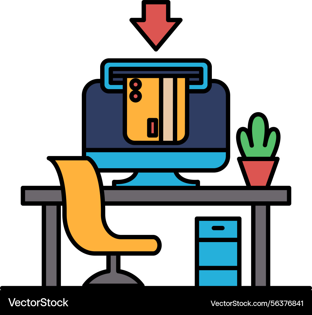 A computer monitor with credit card inserted A computer monitor with credit card inserted vector image