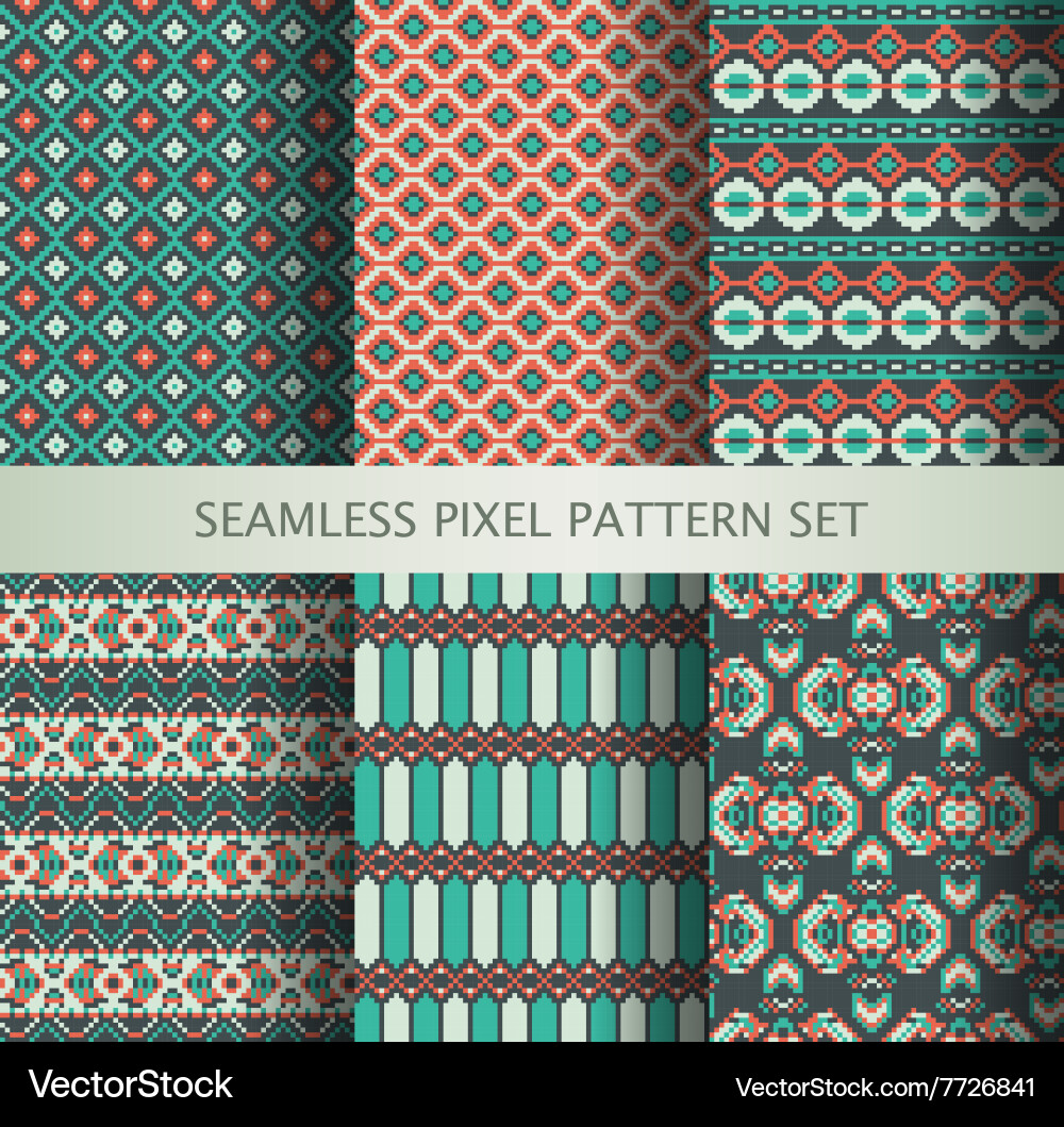 Collection of pixel colorful seamless patterns vector image