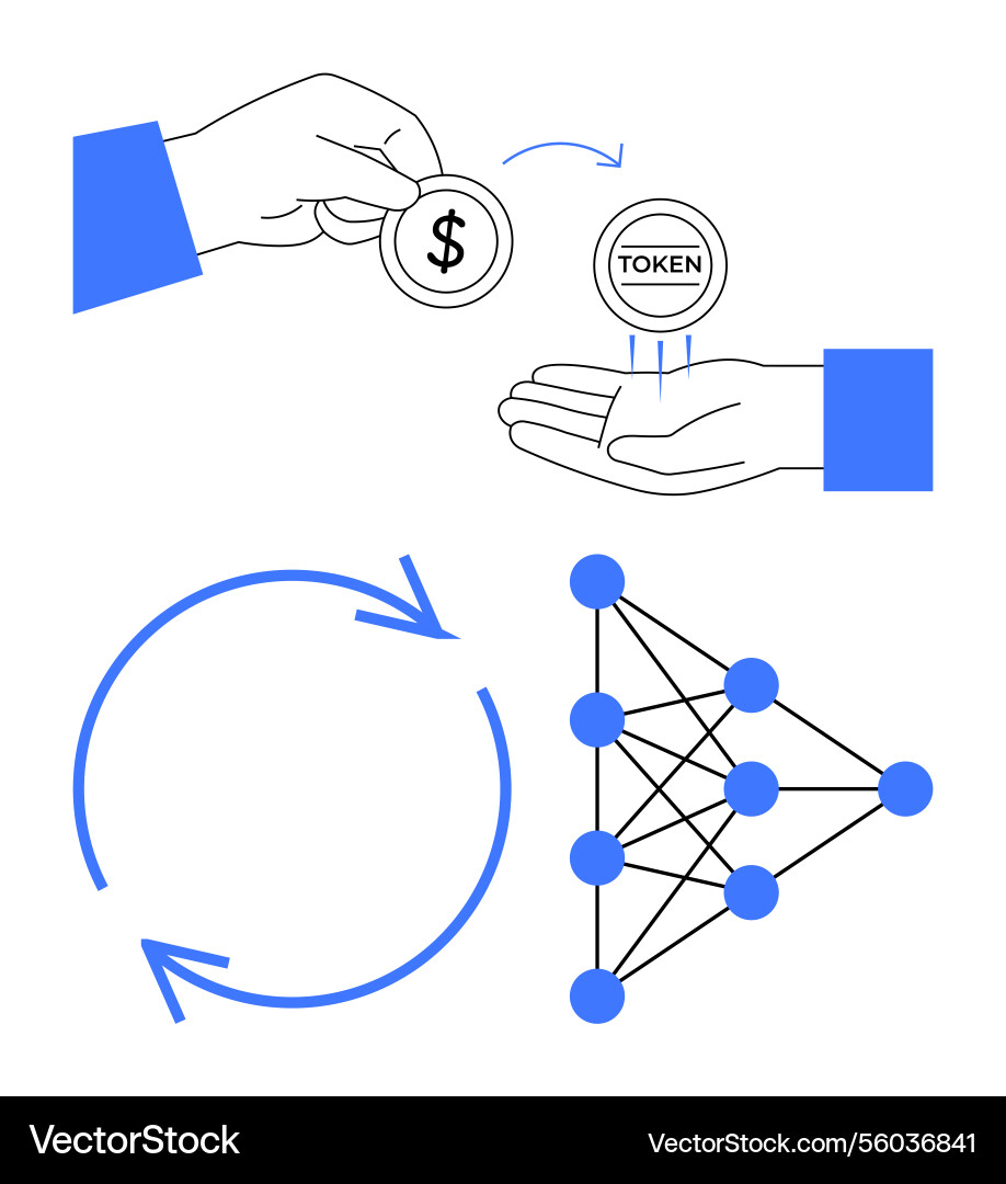 Digital token exchange with neural network Digital token exchange with neural network vector image