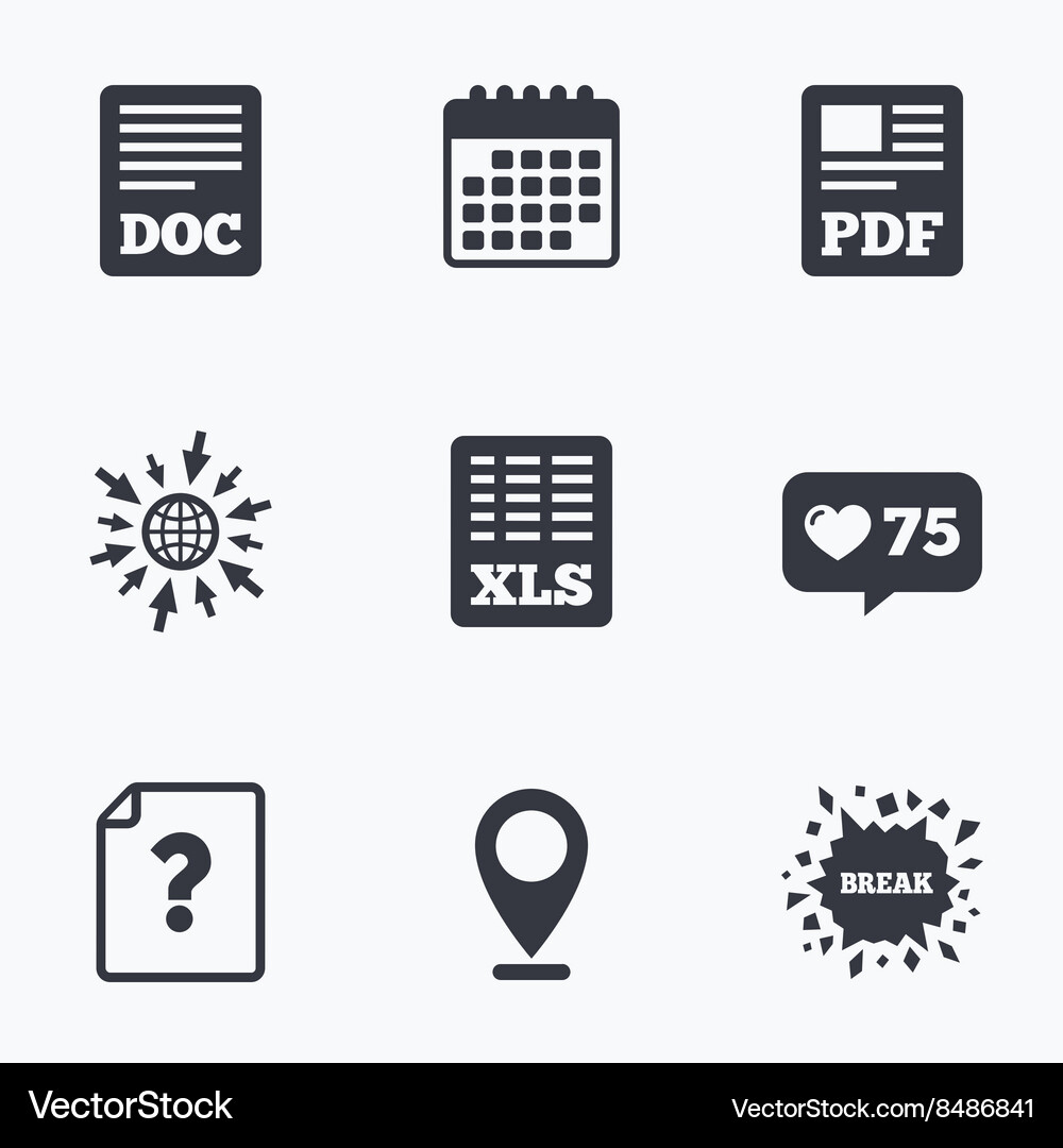 Document icons xls pdf file signs Vector Image