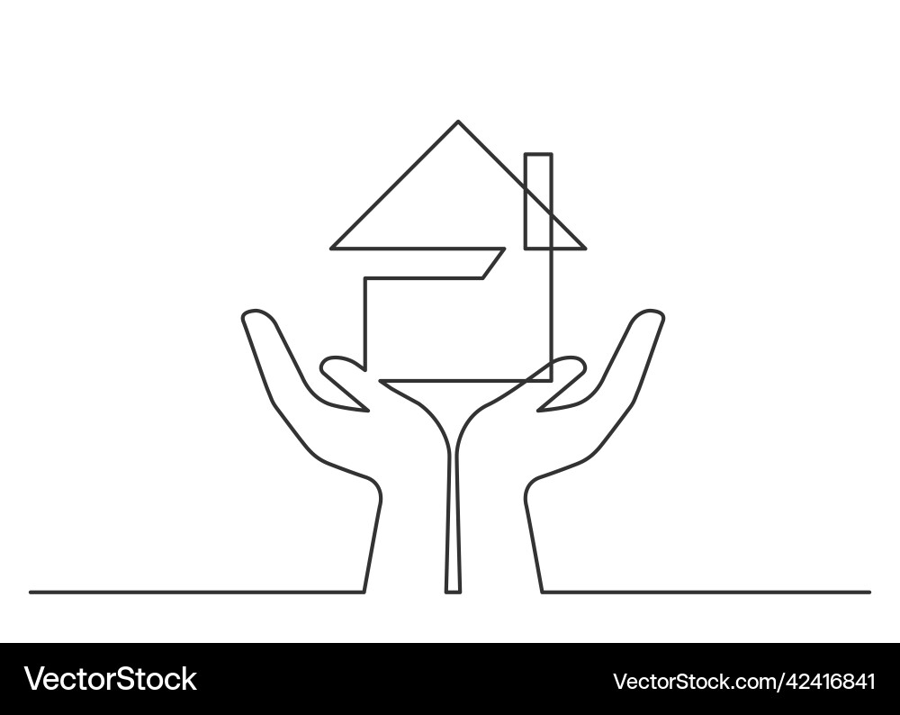 Hands home one line vector image