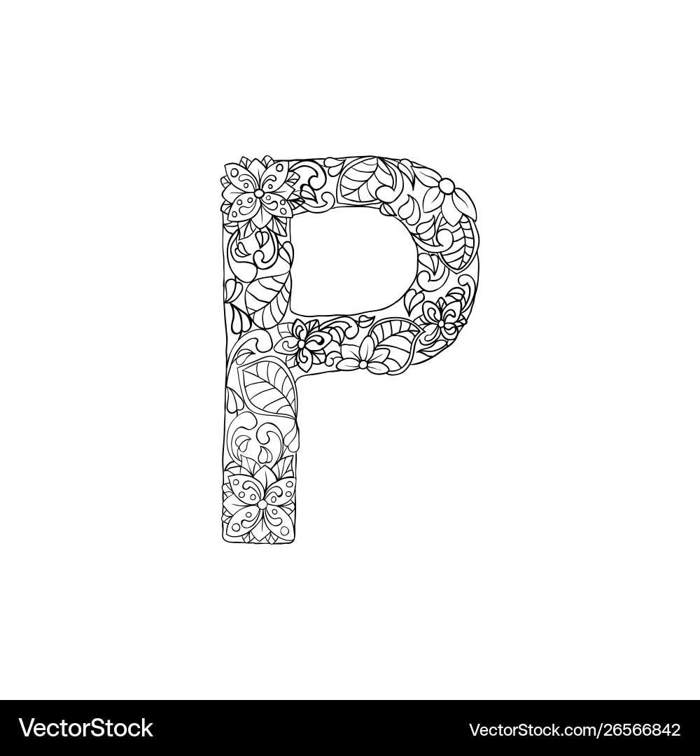 Floral Ornamental Letter P Vector Image