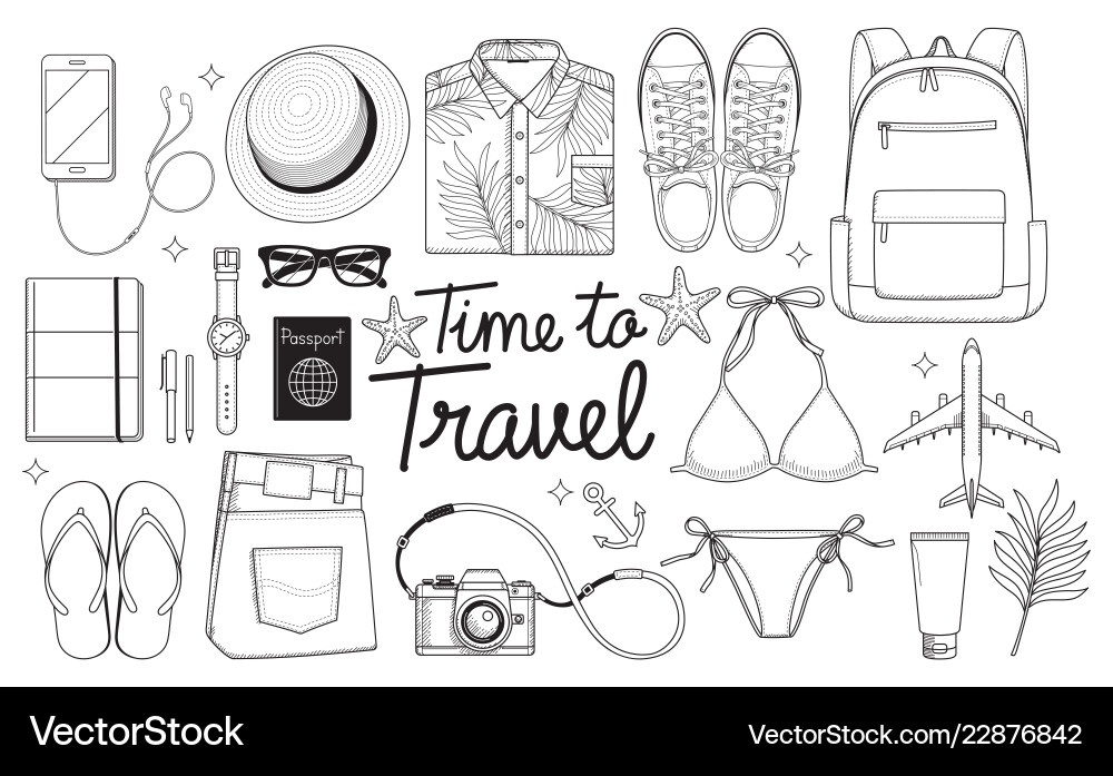 Travel Objects Flat Lay Vector Image