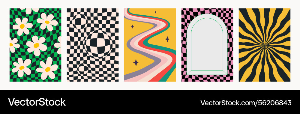 Abstract psychedelic retro pattern set groovy Vector Image