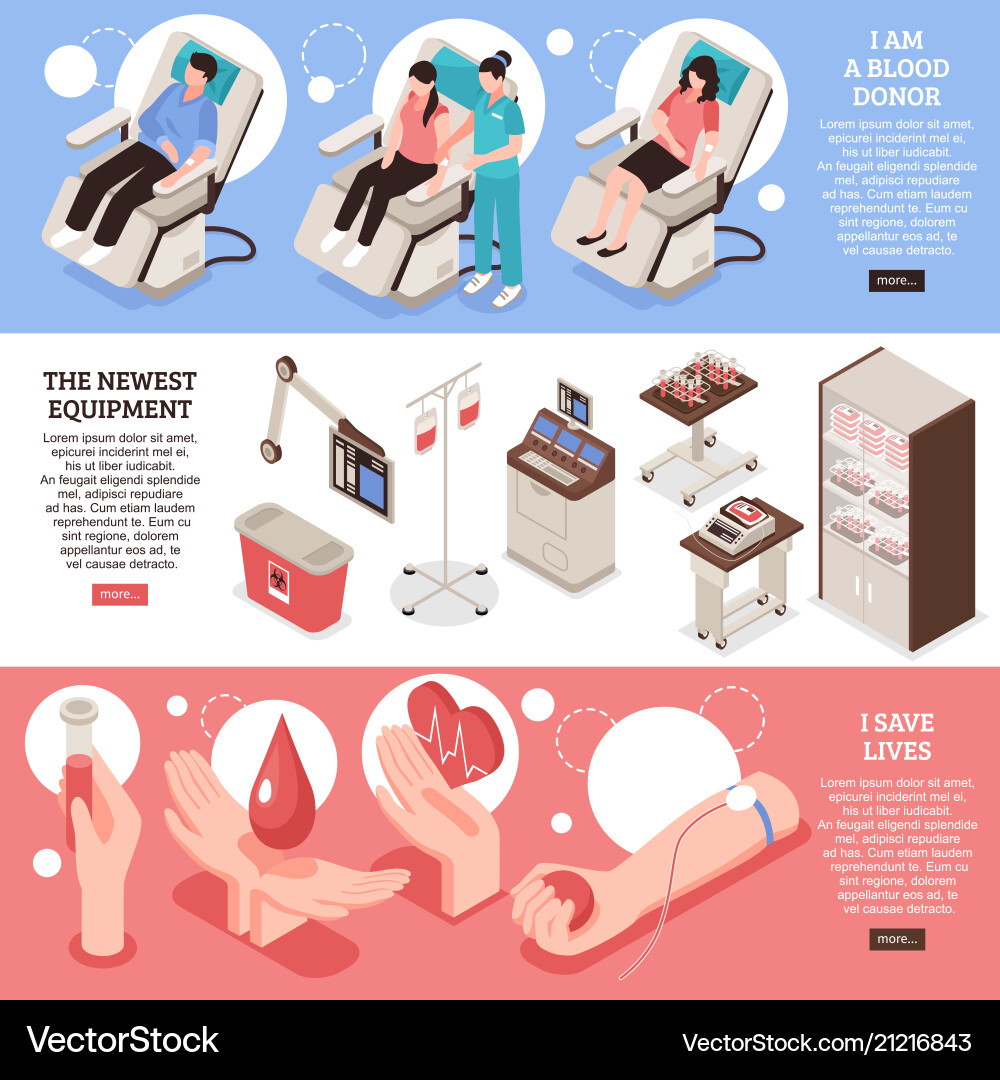 Blood donor isometric banners Blood donor isometric banners vector image