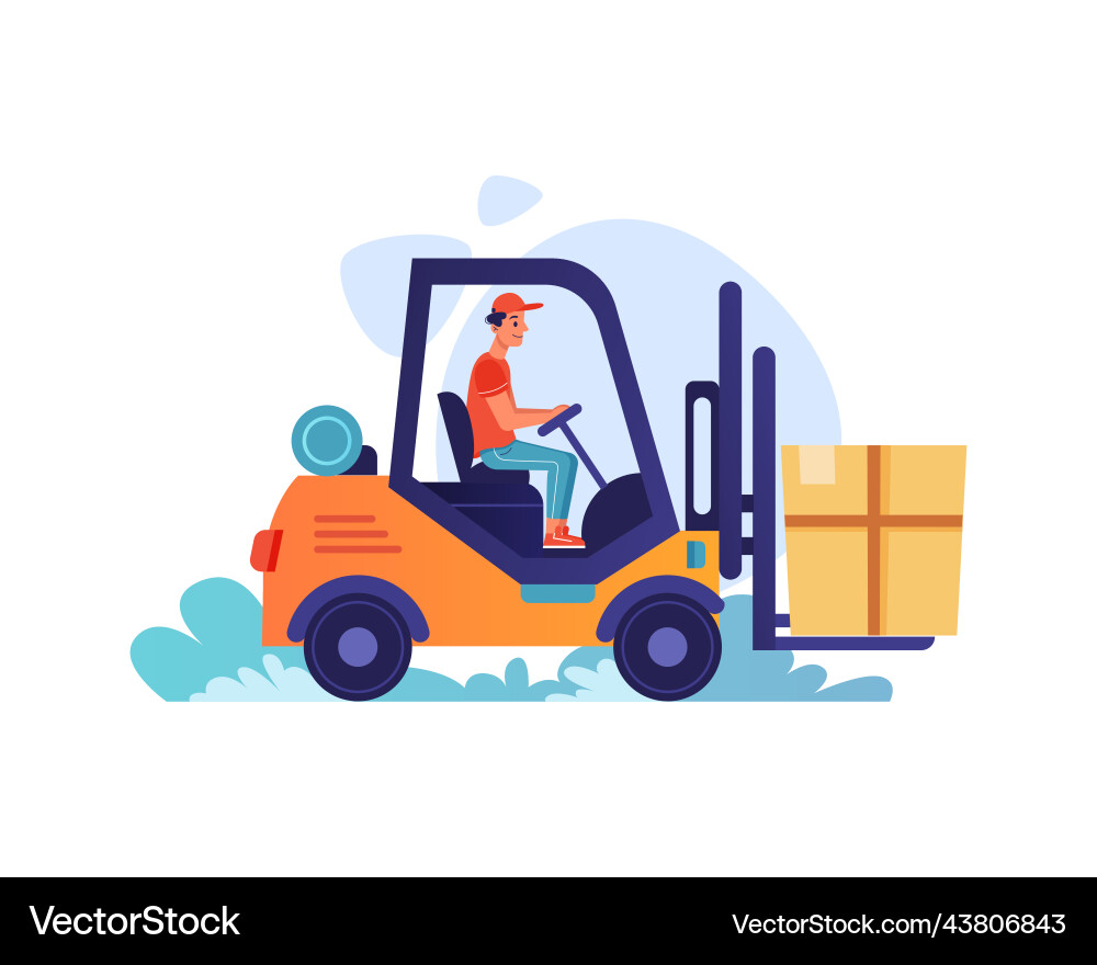 Man delivery box on cargo loader distribution Man delivery box on cargo loader distribution Vector Image