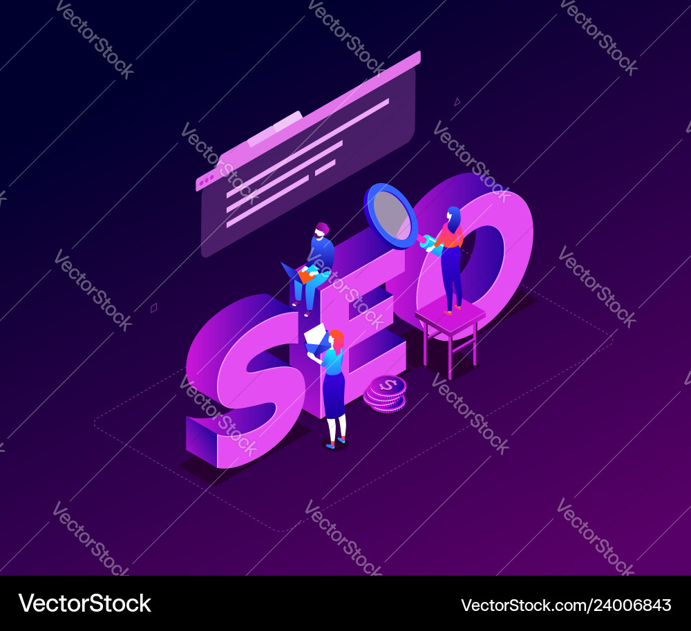 Seo optimization - modern colorful isometric Seo optimization - modern colorful isometric vector image