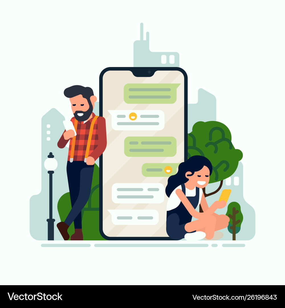 Two characters chatting via smartphone app Two characters chatting via smartphone app vector image
