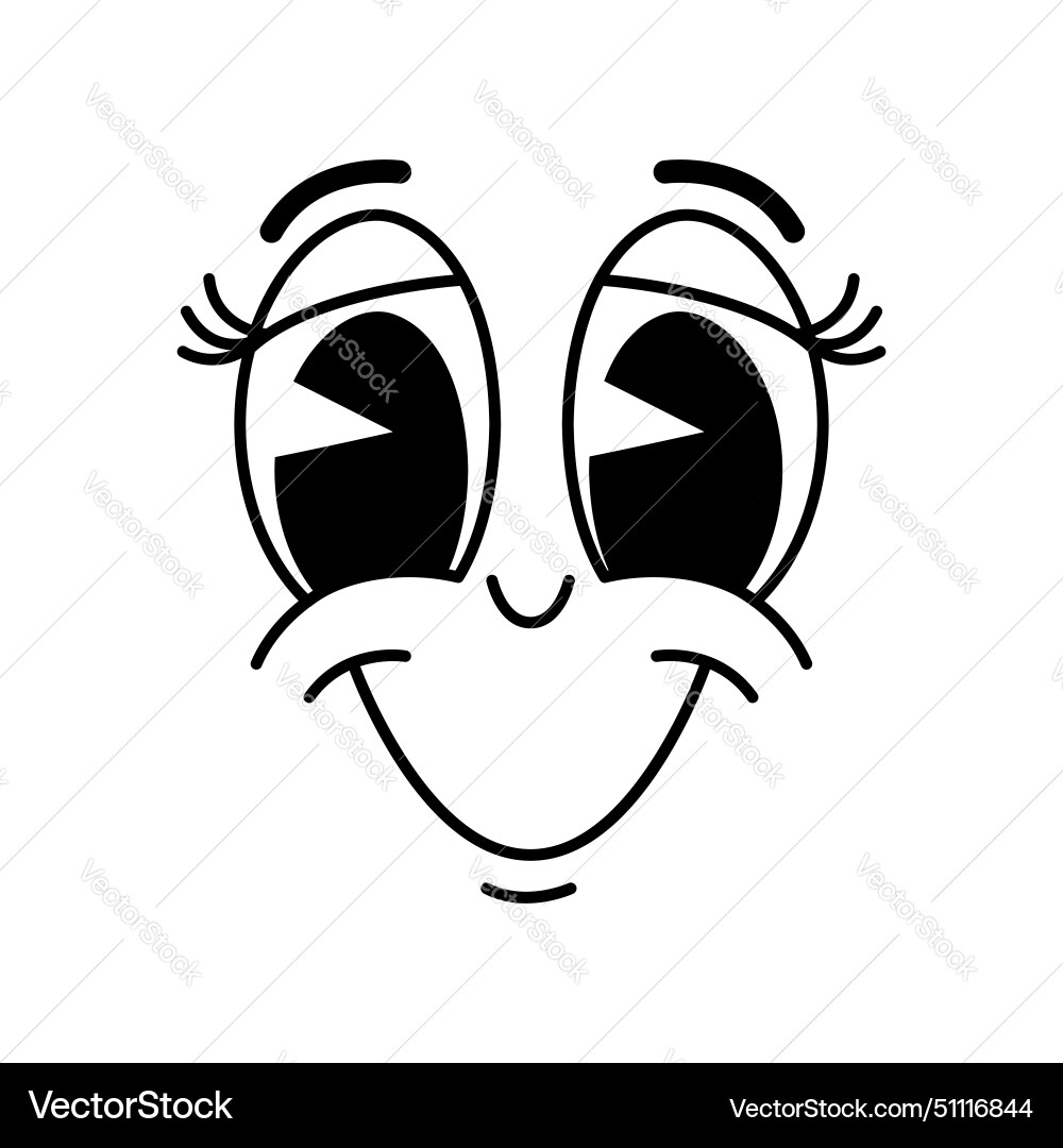 Cartoon funny smiling comic groovy face emotion Cartoon funny smiling comic groovy face emotion vector image
