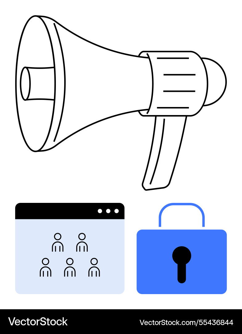 Megaphone website user profiles and padlock Megaphone website user profiles and padlock vector image