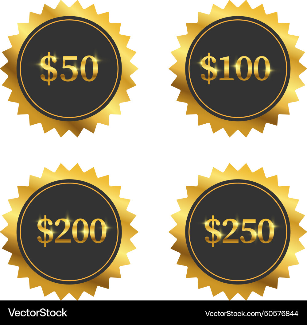 Set of gold circles with sharp edges and value Set of gold circles with sharp edges and value vector image