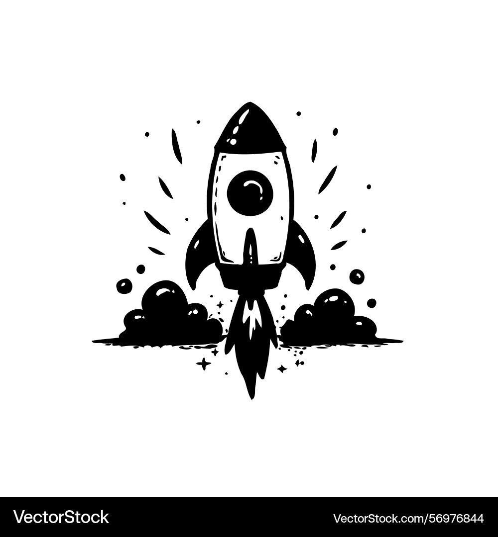 Stylized rocket launch with clouds and sparkles Stylized rocket launch with clouds and sparkles Vector Image