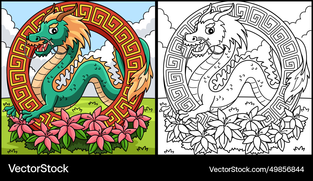 Year of the dragon with flowers Year of the dragon with flowers vector image