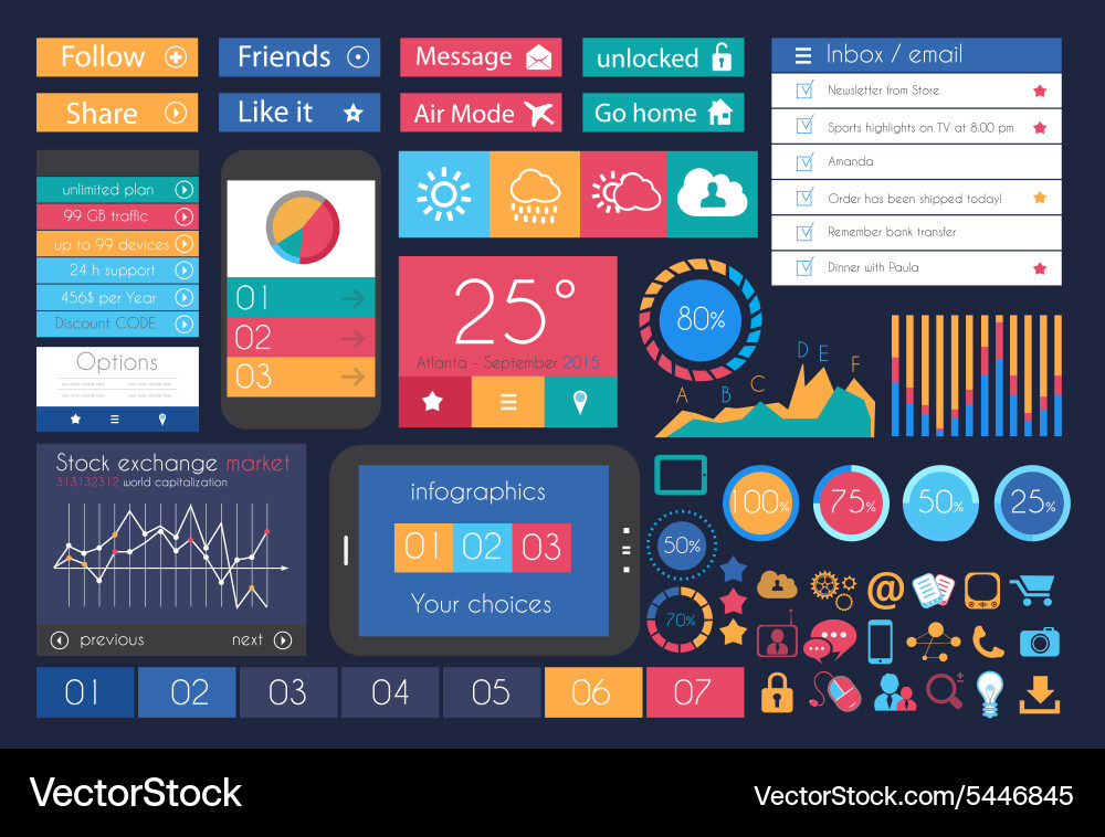 Ui flat design elements for web infographics vector image