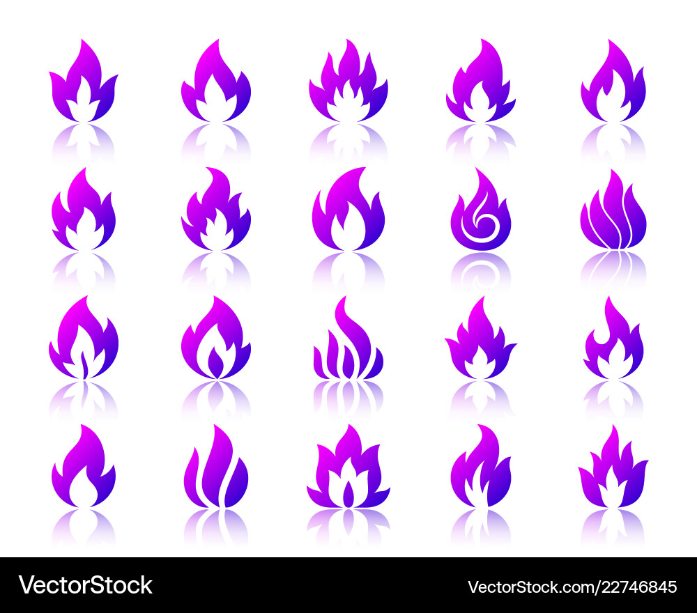 Violet Flame Icon Set - Reflection vector image