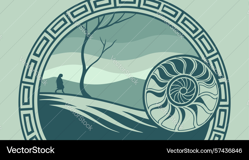 Abstract fibonacci spiral with tree figure vector image
