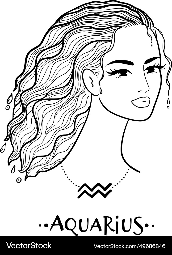 Aquarius zodiac sign line art female face portrait Aquarius zodiac sign line art female face portrait vector image