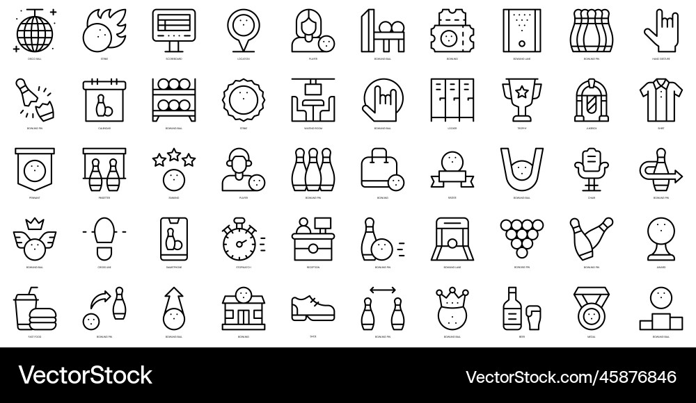 Bowling Icon Set - Thin Line Royalty Free Vector Image