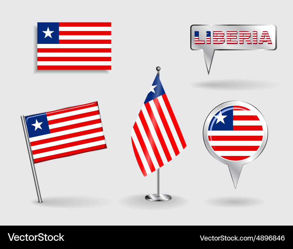 Set von liberian Pin-Symbol und Kartenzeiger-Flags vektorbild