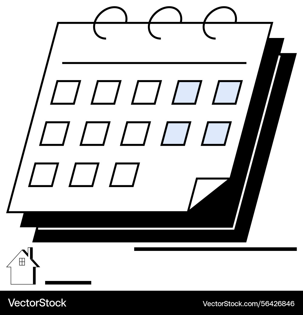 Spiral-bound calendar with marked dates and small Spiral-bound calendar with marked dates and small vector image