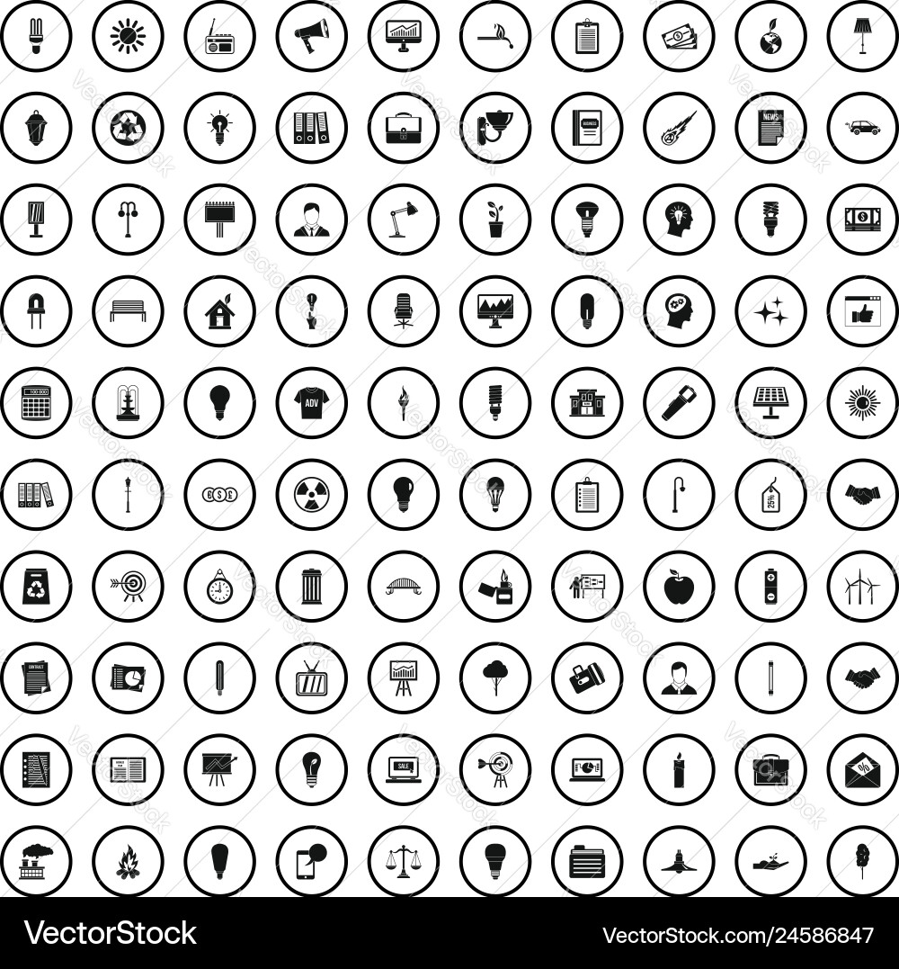 100 lamp icons set simple style 100 lamp icons set simple style vector image