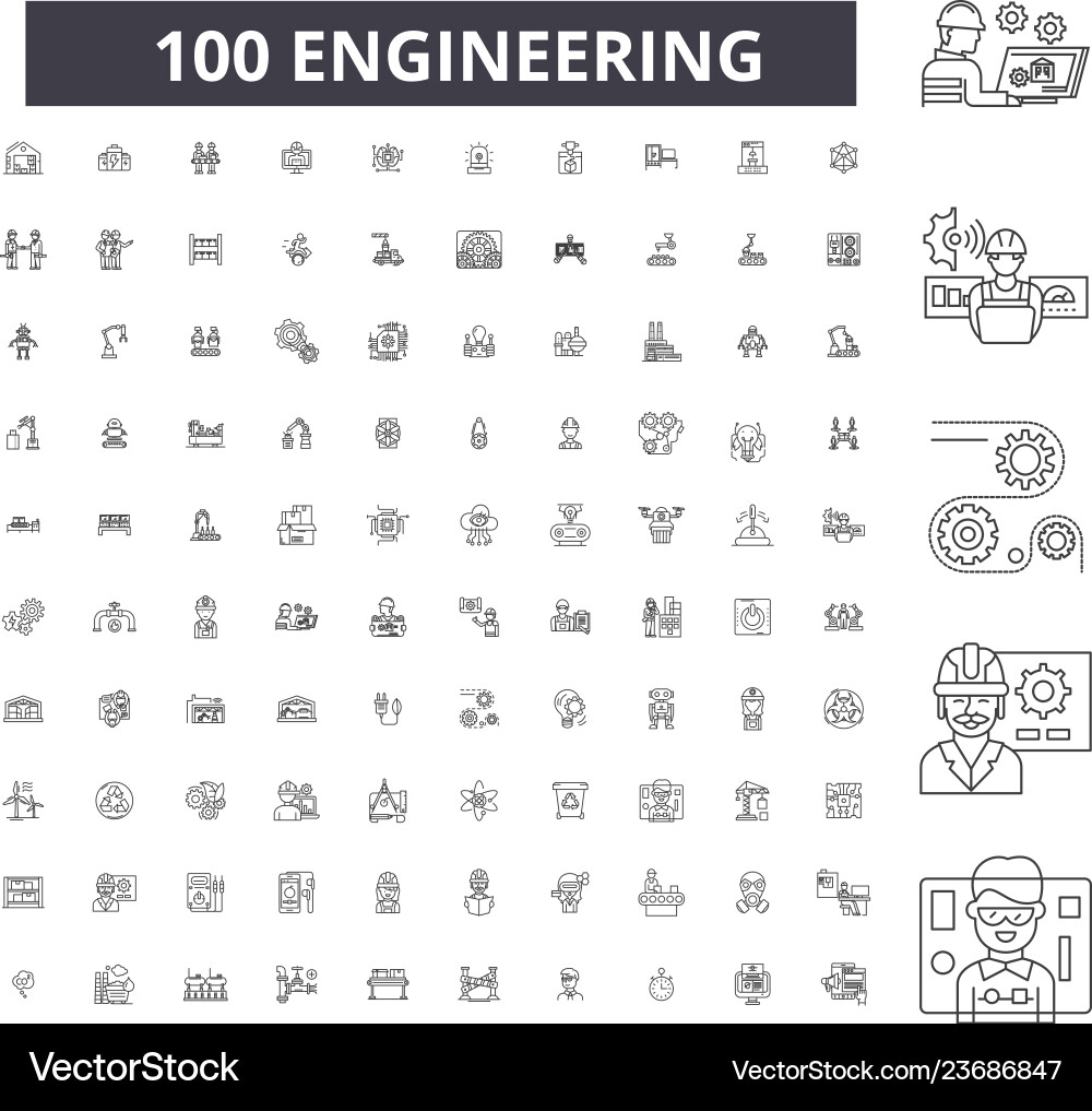 Engineering editable line icons 100 set vector image