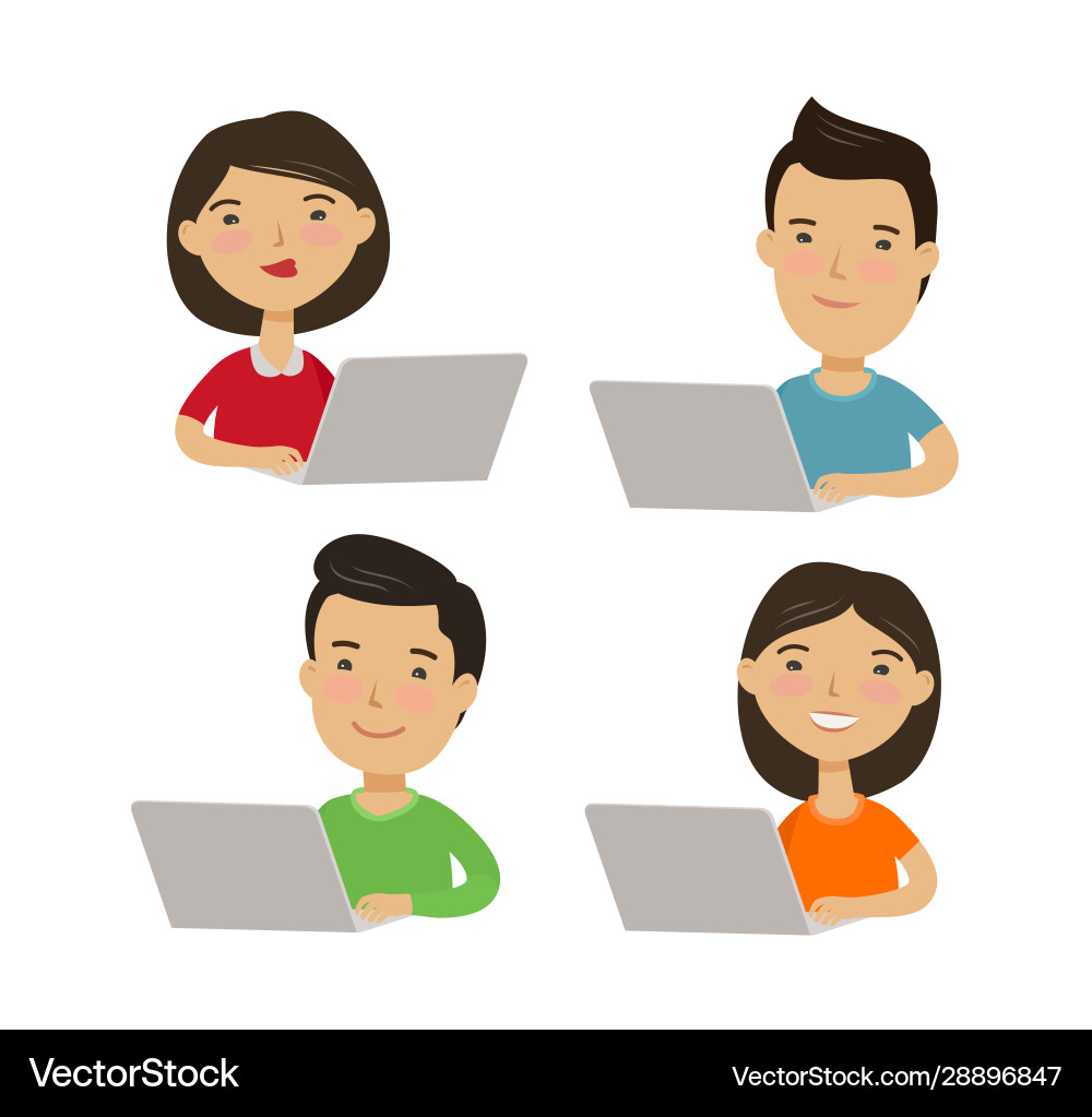 Menschen sitzen auf Laptop im Internet Social Vektorbild