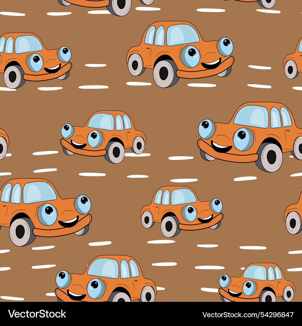 Seamless pattern with cute car on color background Vector Image