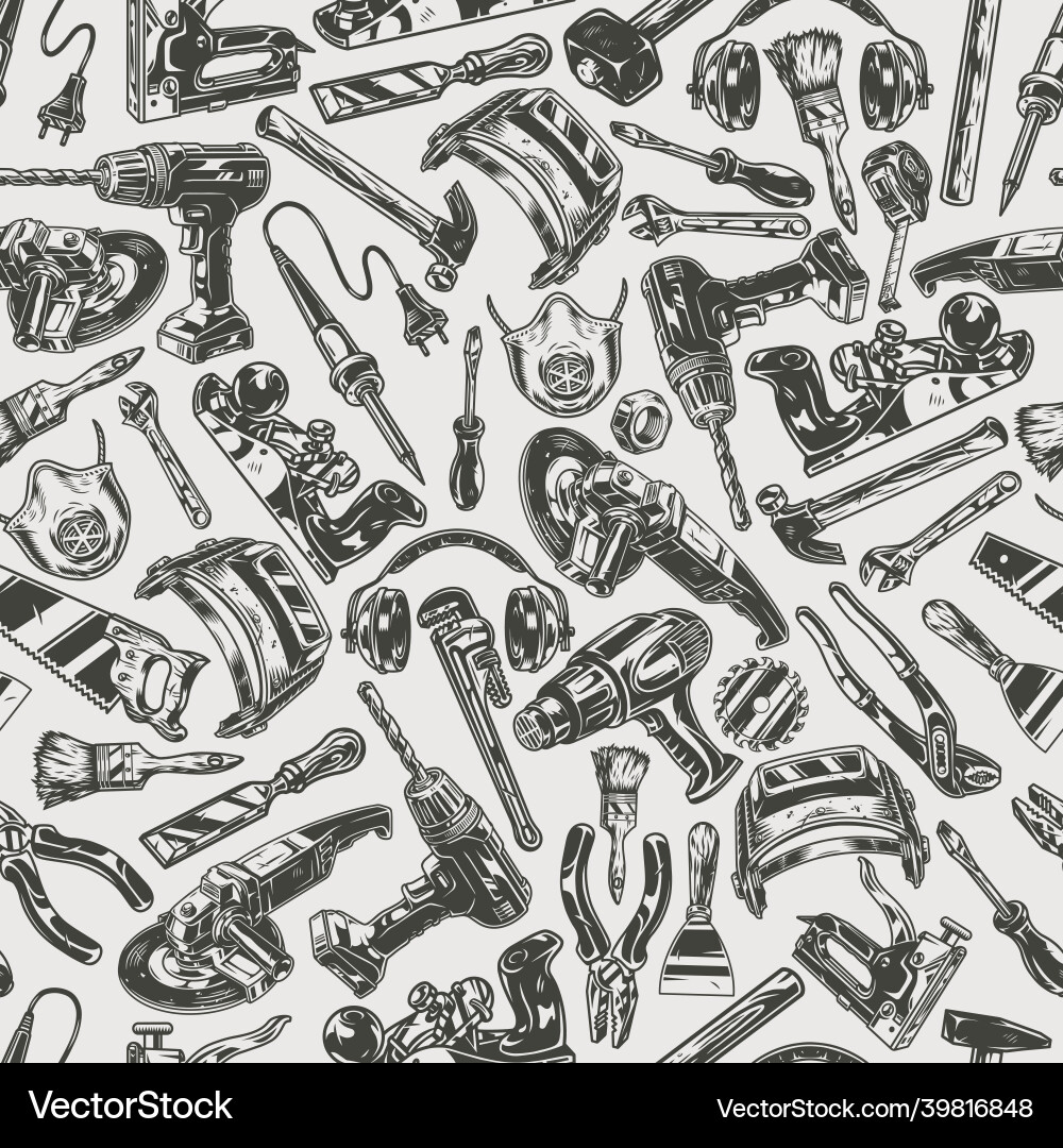 Manual work tools seamless pattern Manual work tools seamless pattern vector image
