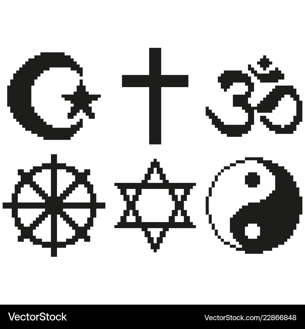 Pixel religious symbols set detailed isolated Pixel religious symbols set detailed isolated vector image