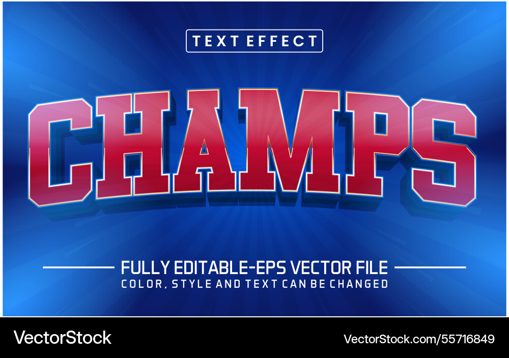 Champs font text effect editable Vector Image