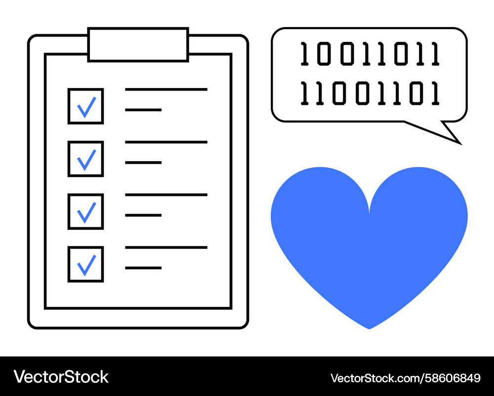 Checklist Heart Binary Code Icon Vector Image