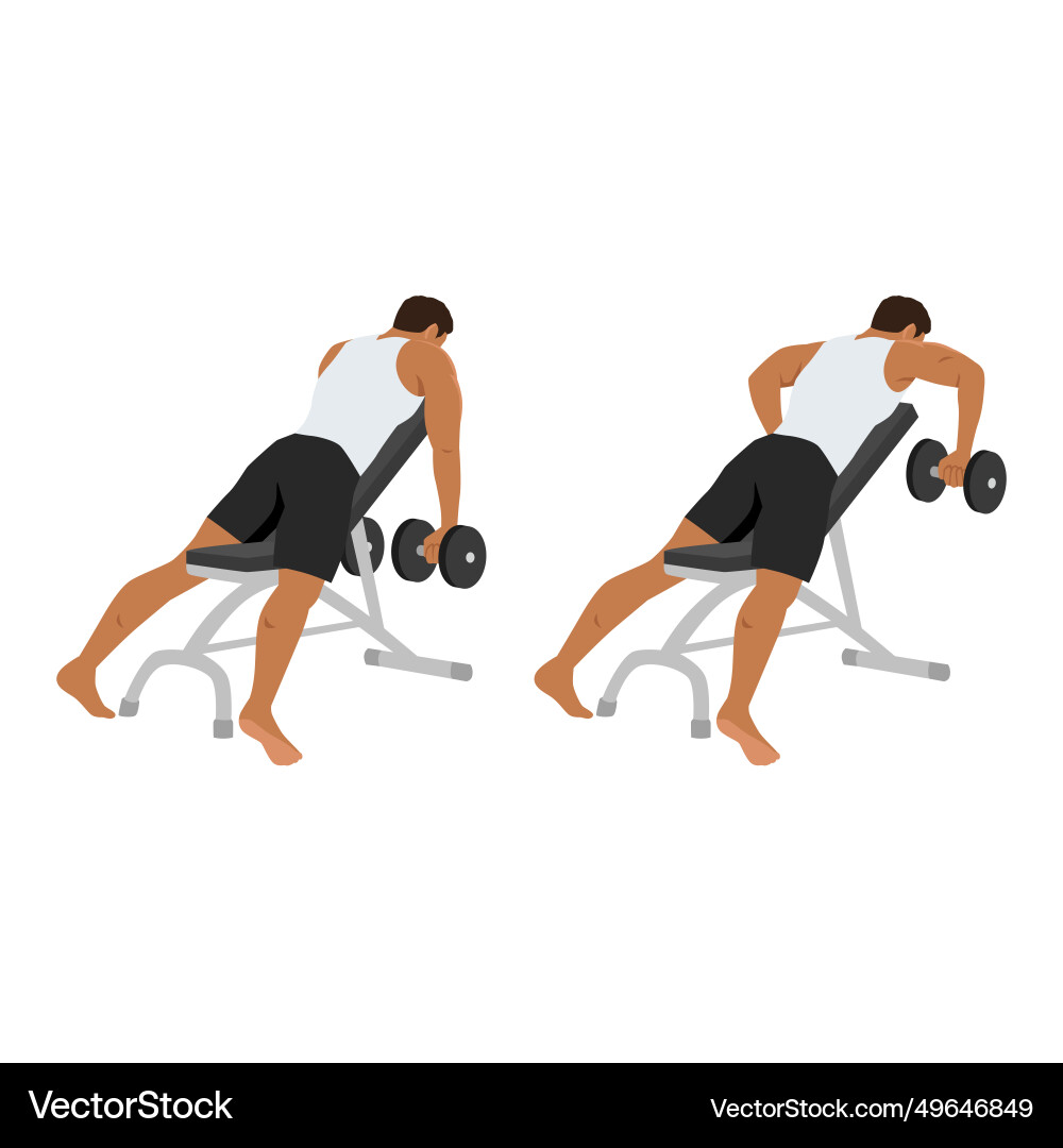 Man character doing dumbbell incline bench row Man character doing dumbbell incline bench row vector image