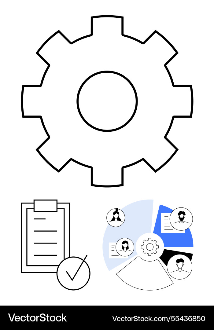 Getriebe mit Workflow-Checkliste und Schlüsselaufgabediagrammen Getriebe mit Workflow-Checkliste und Schlüsselaufgabediagrammen vektorbild