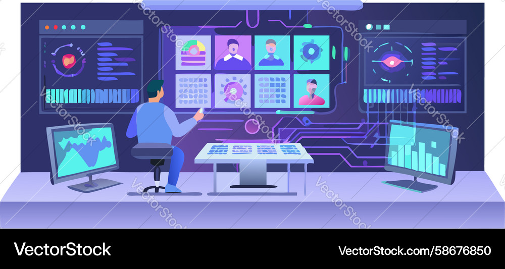 High-Tech Data Hub Control Vector Image