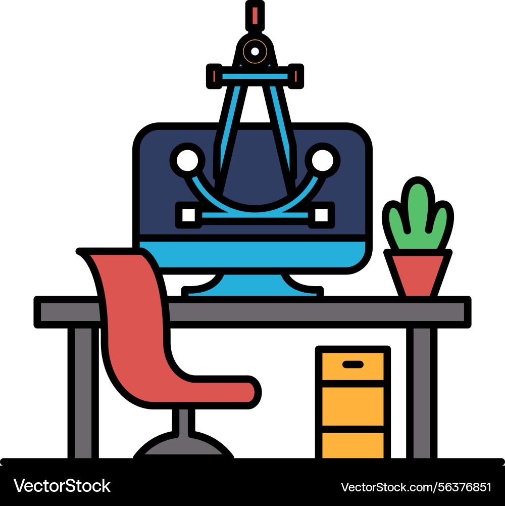 A computer monitor sits on desk with red A computer monitor sits on desk with red vector image