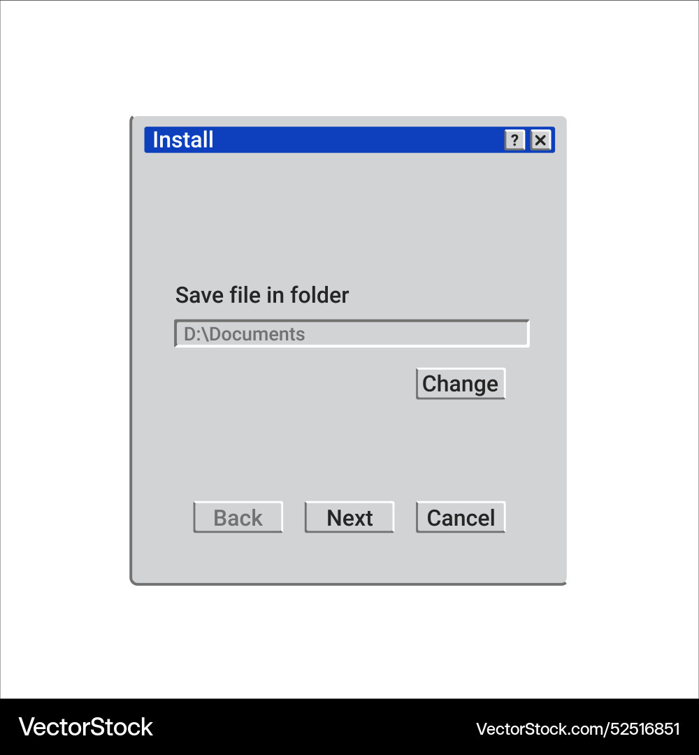 Old installation program window with path of file vector image