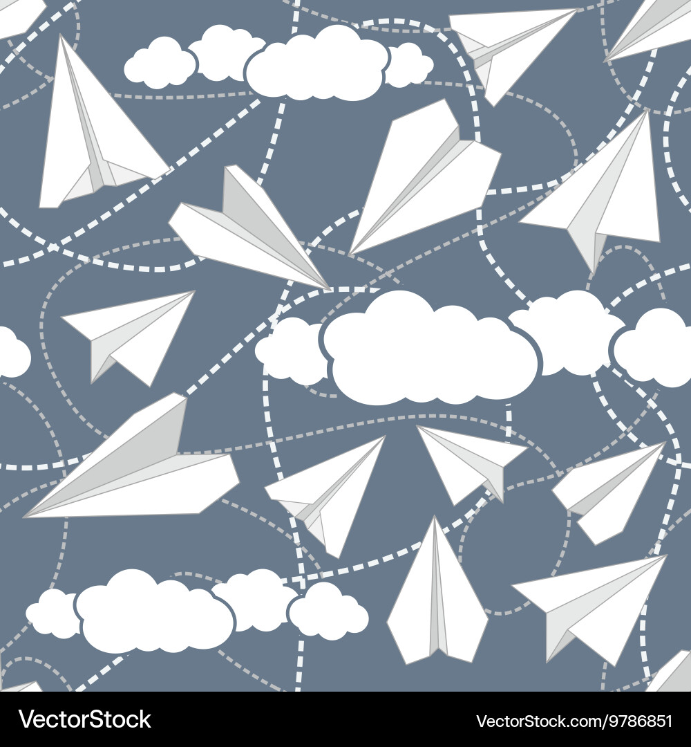 Paper Planes & Clouds Pattern vector image
